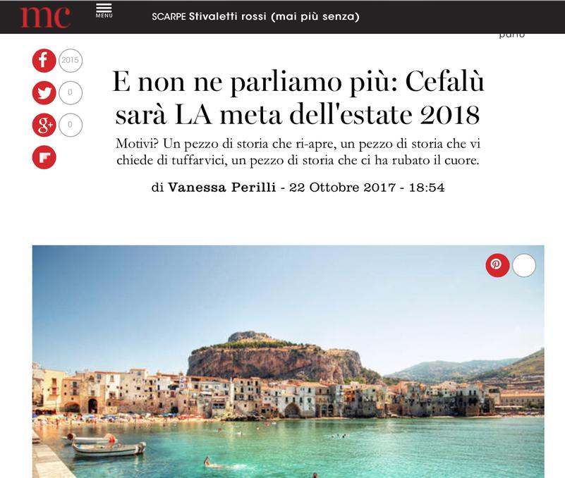 Cefalù sera la destination de l'été 2018 - Le célèbre magazine "Marie Claire" le dit